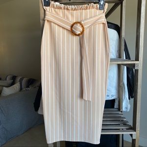 Boohoo striped stretchy pencil skirt builtin belt